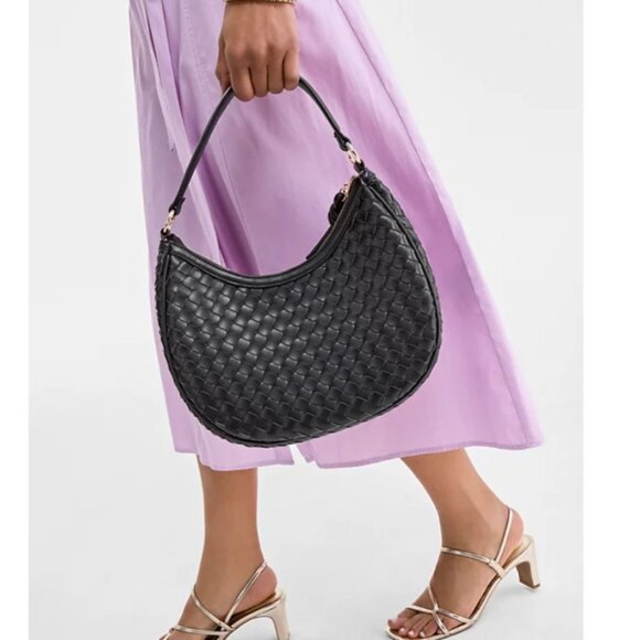 Macy's On 34th woven faux-leather shoulder hobo crossbody bag - Black - Picture 13 of 13